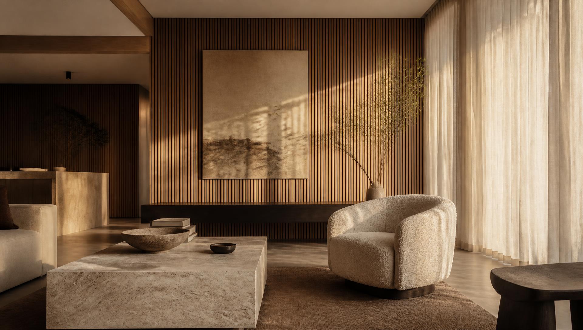 Ambiente contemporâneo em luz natural preparado para um encontro